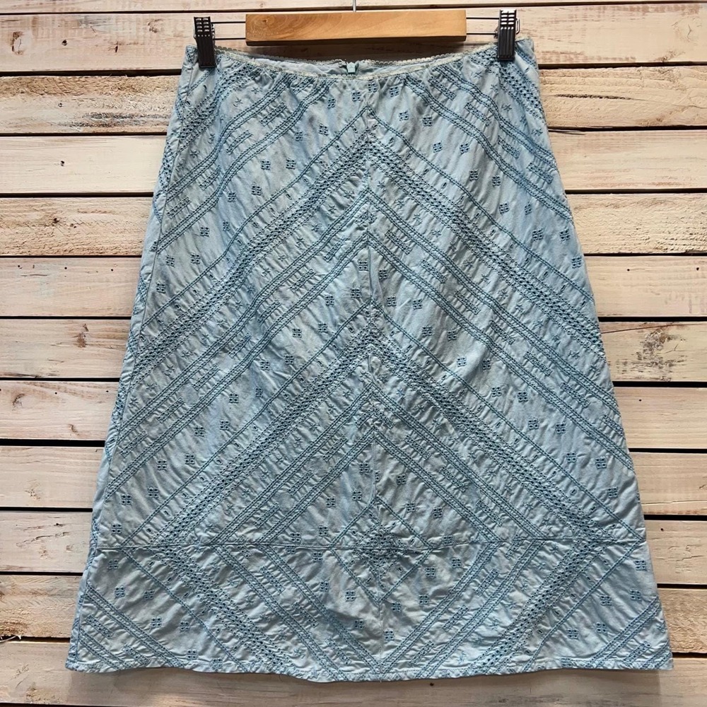 Abercrombie & Fitch Blue Eyelet Midi Skirt Boho Prairie Y2K Size 4 - Picture 2 of 8